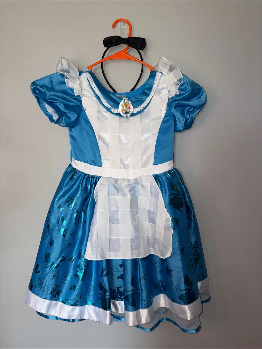 Disney Store Blue and White Alice in Wonderland Costume Dress with Headband